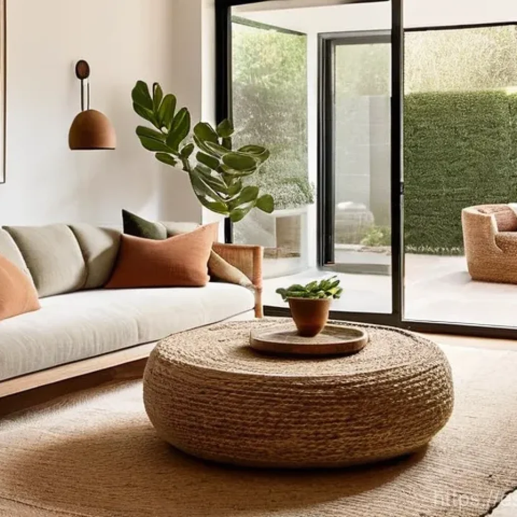 물성매력 디자인의 트렌드 예측 - **Prompt:** A cozy and serene living room in a modern Spanish home, emphasizing tactile textures and...