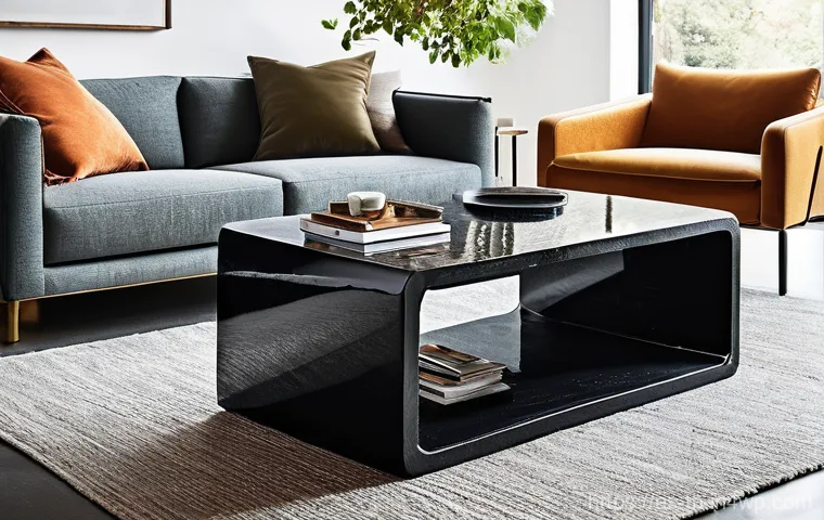 물성매력 디자인의 비주얼 아이디어 발상법 - **Prompt:** A stylish, modern living room in Spain, featuring an organically shaped table lamp that ...