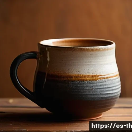 물성매력 디자인 사례 분석 - **Warm & Cozy Ceramic Craft:** "Close-up of a handcrafted ceramic mug with a slightly rough, uneven ...