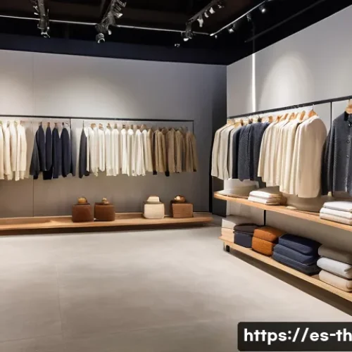 물성매력 디자인의 비즈니스 모델 - A luxurious retail store display featuring high-end fashion items made from natural fibers like cott...
